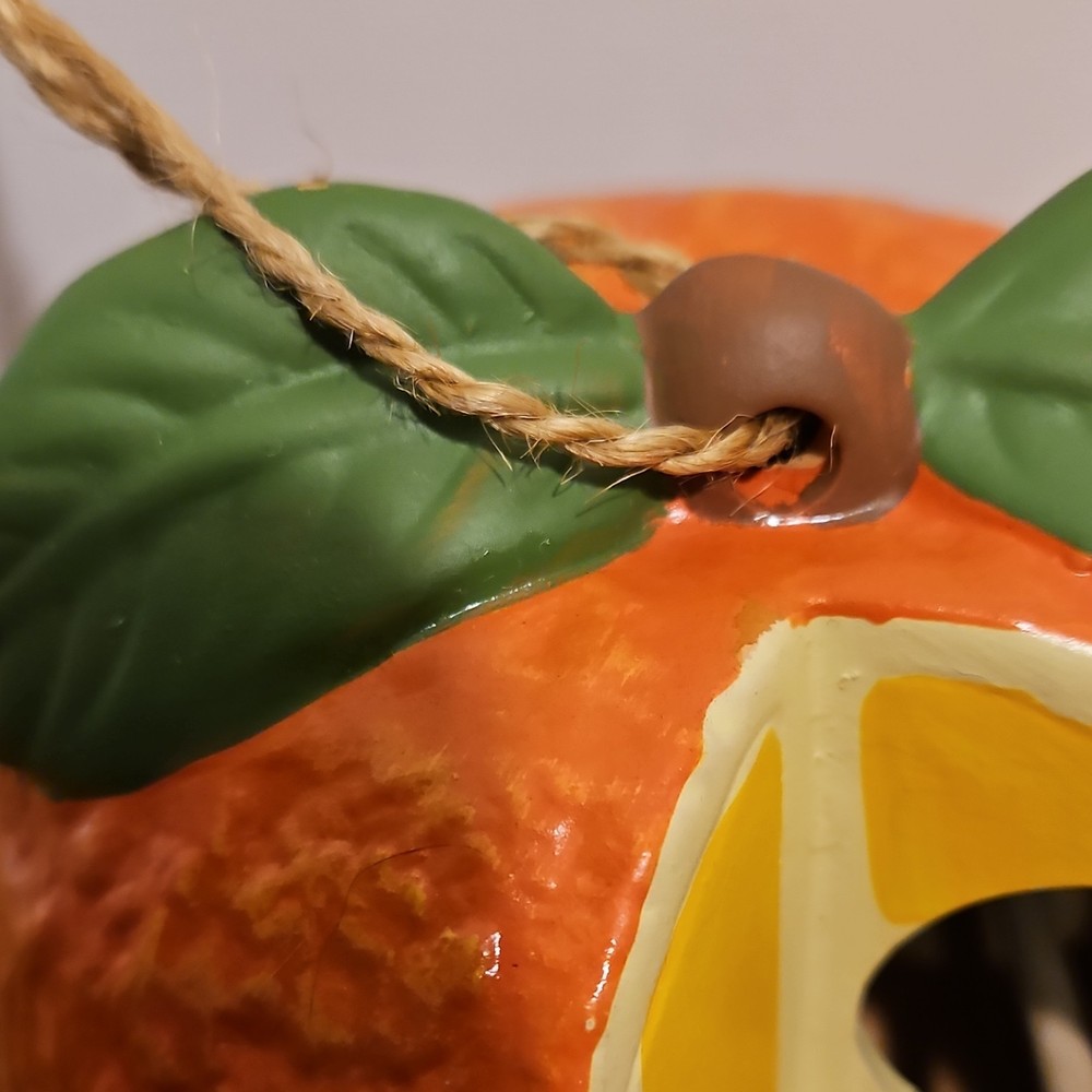 Orange Round Hanging Ceramic Bird House with Perch Decorative