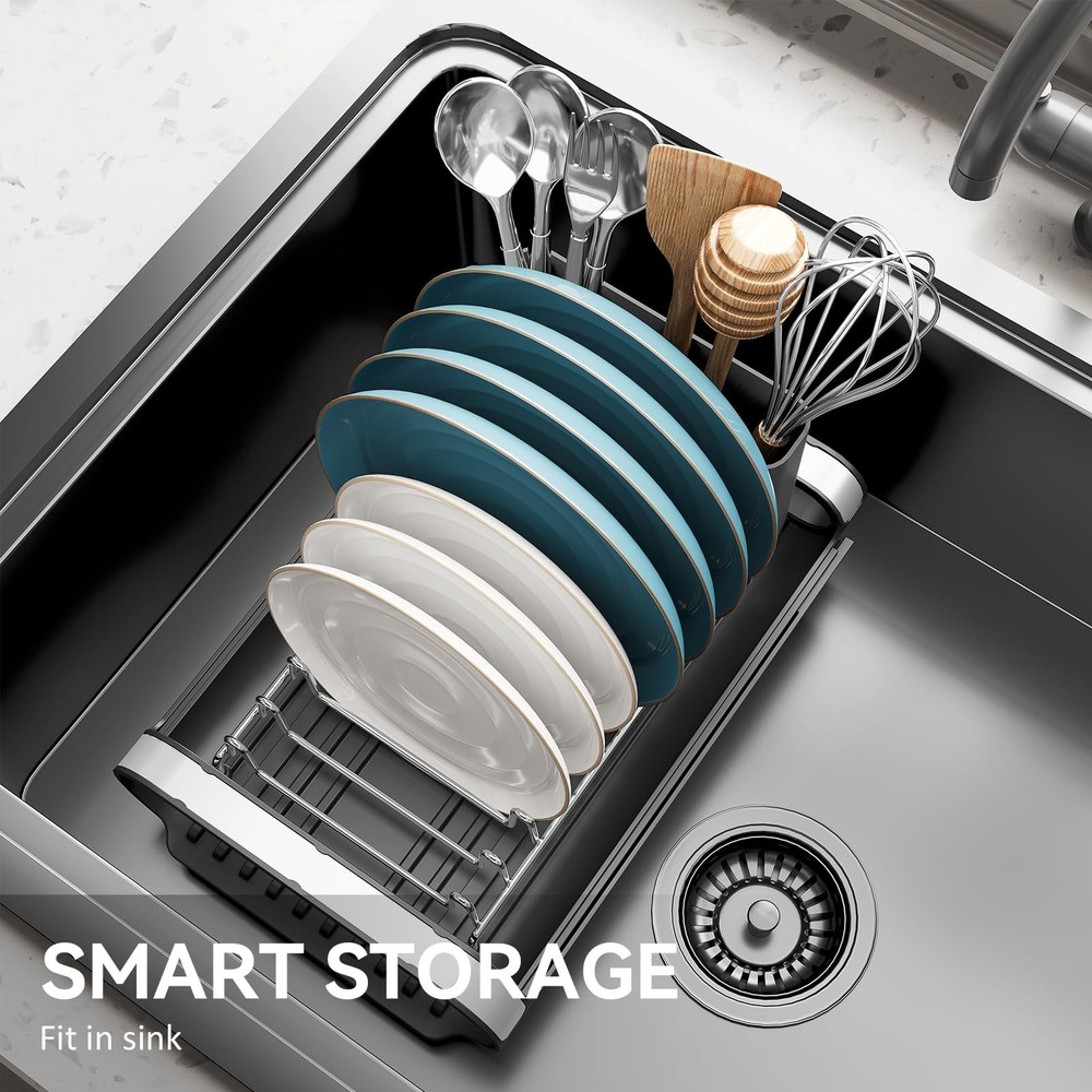 Small Dish Drying Rack, Mini Expandable Compact Dish Rack, Slim Extendable St...