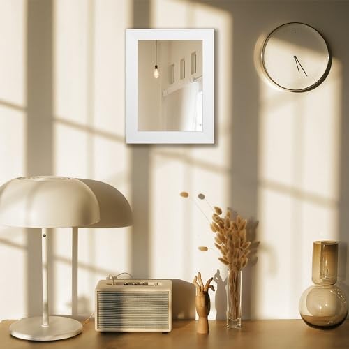Rectangular Wall Mirror 12" x 16" Beveled Framed Mirror for 16"L x 12"W White