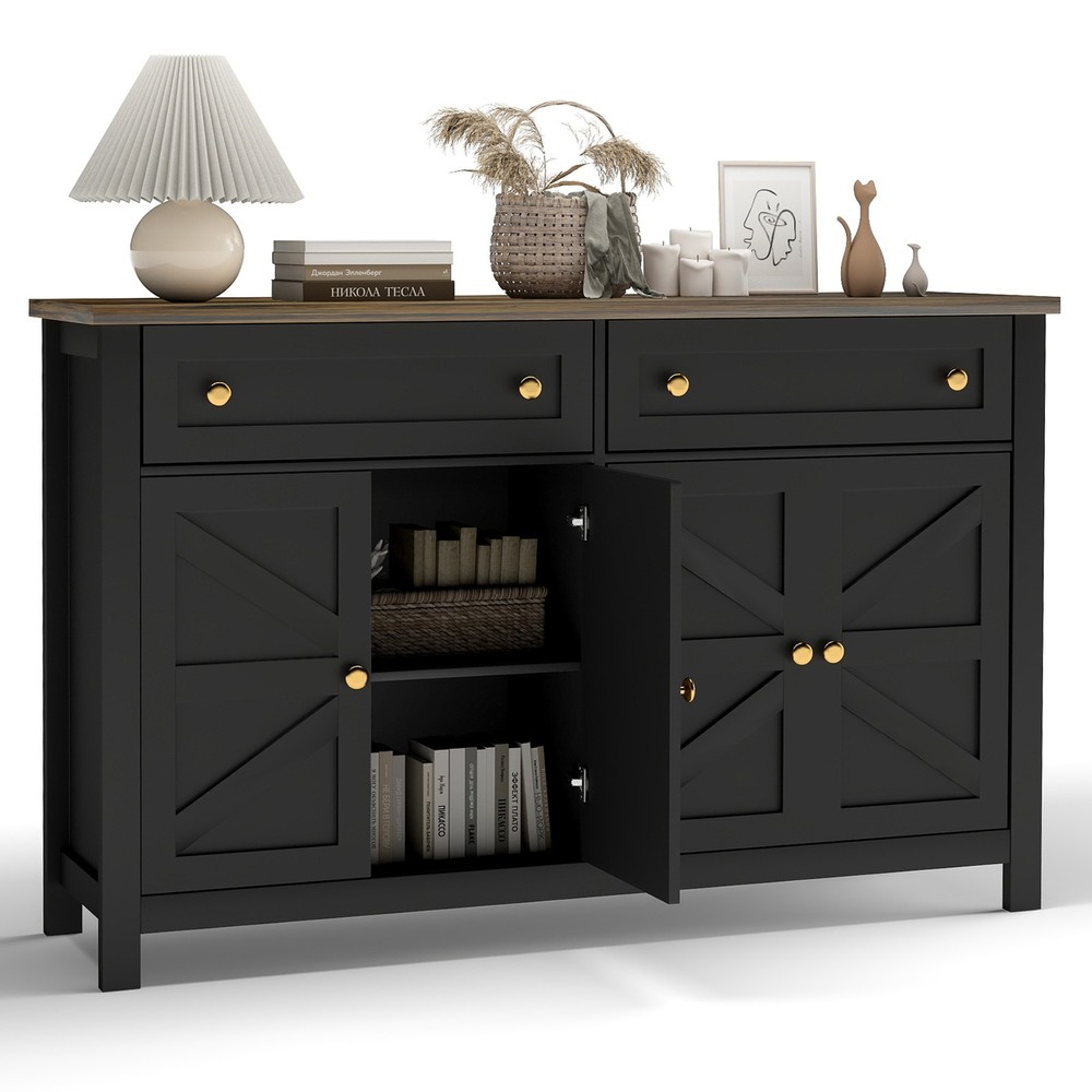 55.1in Sideboard Buffet Cabinet Kitchen Storage Sideboard With Drawers REQY