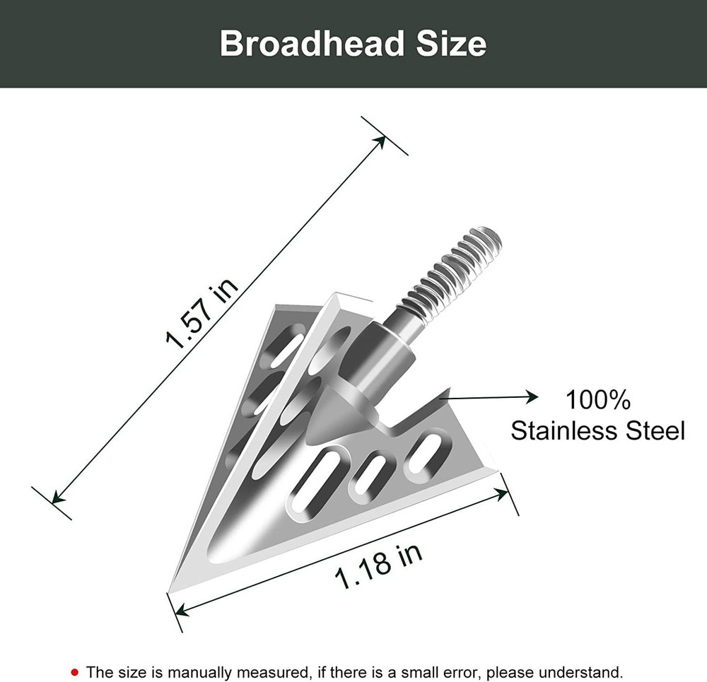 Bgary Archery Broadheads 100 Grain 6 Pack Solid 3 Blades Fixed Hunting Broadh...