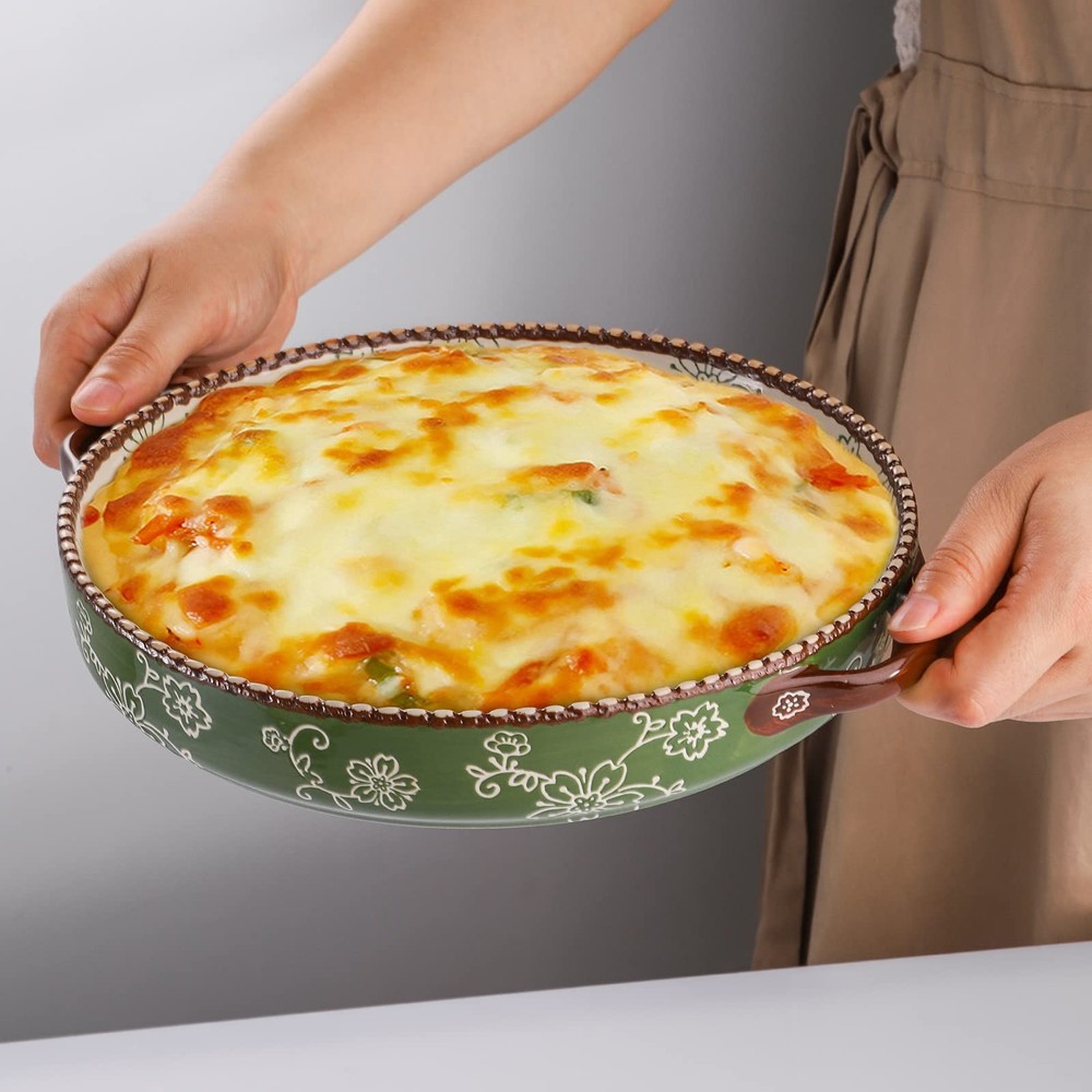 AVLA 2-Pack 9" Ceramic Pie Pans, Round Baking Dish w/Handle, 28 oz