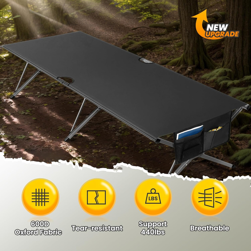 Oversized Camping Cot Foldable for Adults - Upgraded Version Easy-To-Assemble Sl
