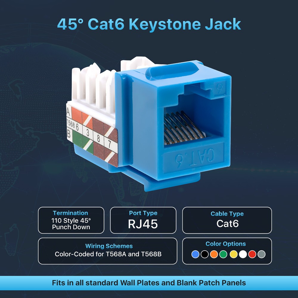 CAT6 Gray Keystone Jack 45 Degree 110 Punch Down Network Plug Multi-Pack LOT