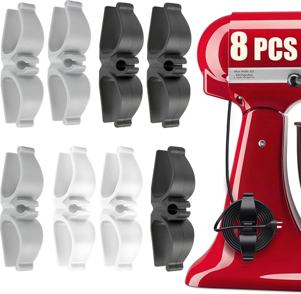 Cord Organizer for Appliances, 8 Pack Upgraded Kitchen 3*Black+2*White+3*Grey