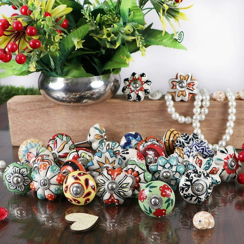 Wholesale 20 Pc Indian Handmade Ceramic Door Knobs Handle Pull Kitchen Drawer