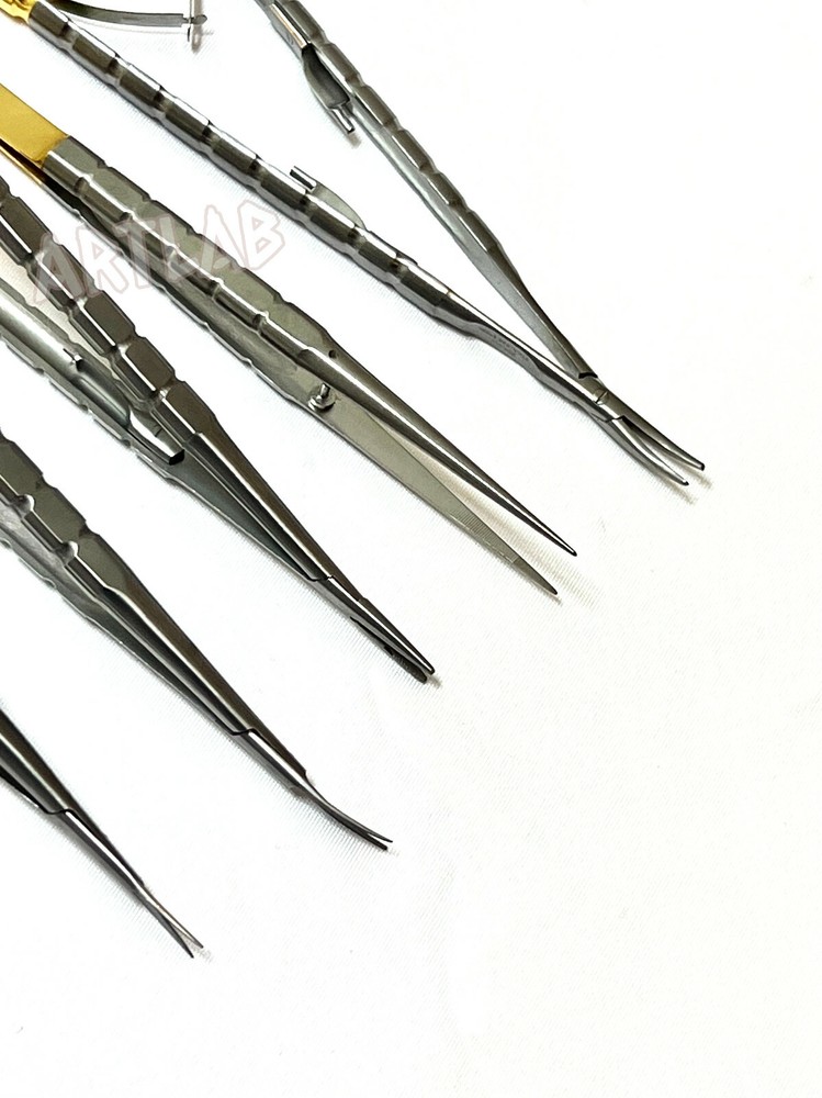 GERMAN CASTROVIEJO Micro Scissors Needle Holder Curved TC Forceps Dental Eye Set
