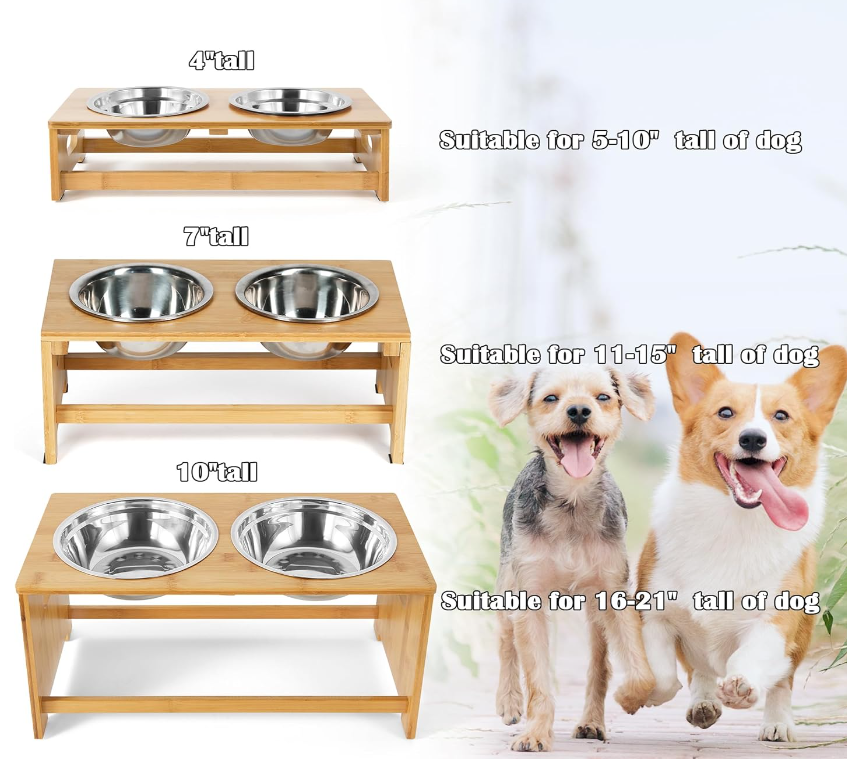 Hynawin Bamboo Elevated Dog Cat Bowels