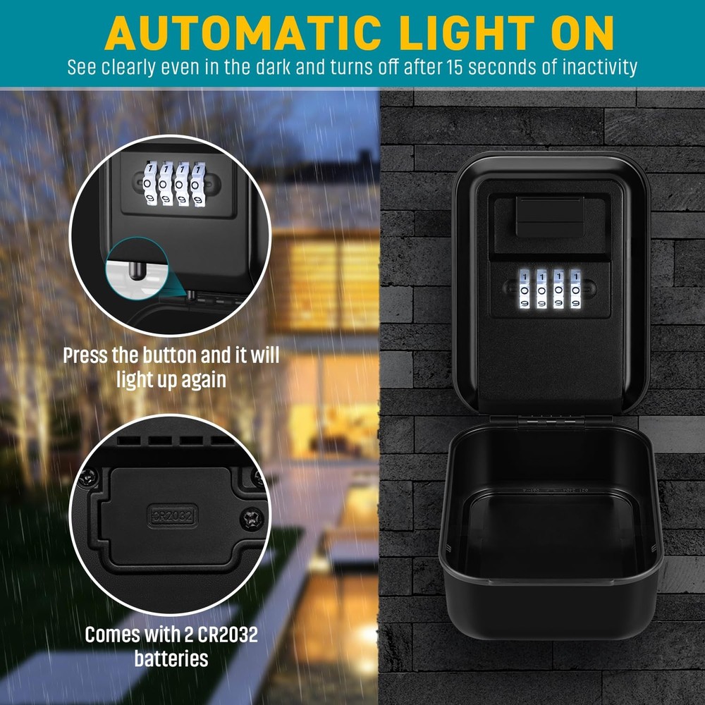 Key Lock Box, Waterproof Wall Mount Lock Box for Keys with Code, 4 Digit Comb...