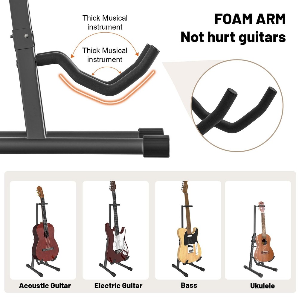 Adjustable Folding Guitar Stand, A-style with Neck Holder, Fully Assembled fo...