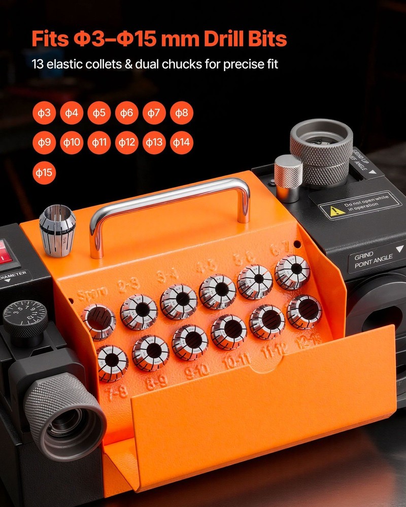 VEVOR Drill Bits Sharpener MR-13A+, 3-15mm Drill Bit Grinder Sharpener with 95°-
