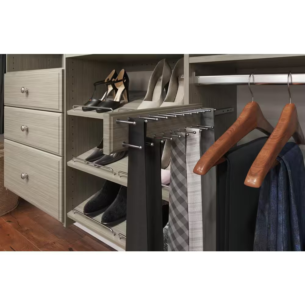 Sliding Tie Rack Organizer 20 Hook Pull Out Rustic Gray Storage Scarf Holder