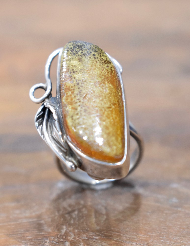 Ring Sterling Silver Baltic Amber Leaf Ring