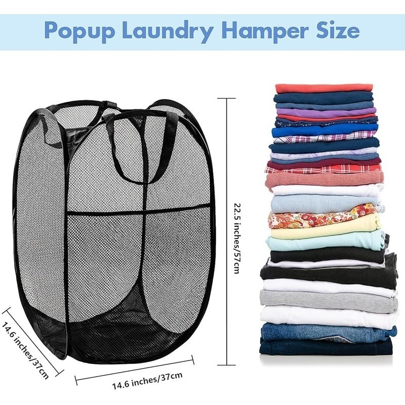 Pop Up Mesh Laundry Hamper Space Saving Lightweight Large Capacity W/ Handles US