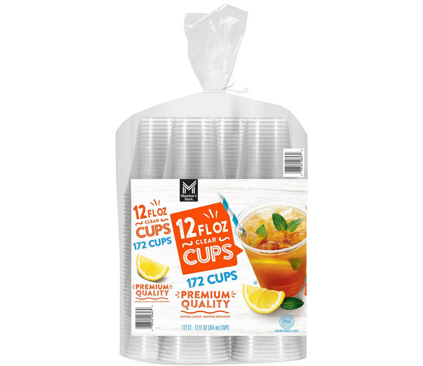 Member's Mark Clear Plastic Cups 12oz 172ct Durable Disposable Drinkware