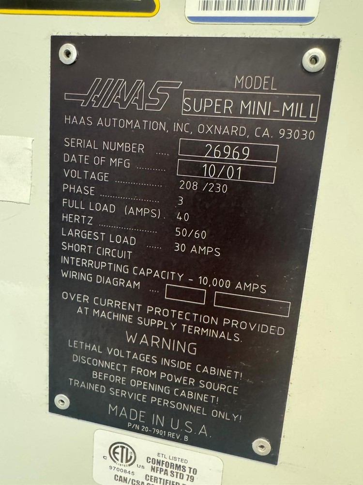 HAAS Super MINI MILL CNC Vertical Machining Center VMC 2001