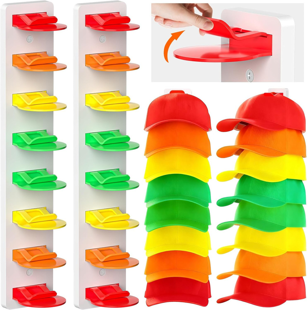 2 Pack Hat Organizer for Baseball Caps Strong Adhesive Hat Rack for Wall Multila