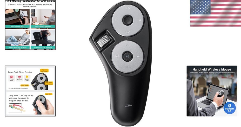 Rechargeable Bluetooth Mouse, 32ft Presentation Clicker, Lightweight & Portable