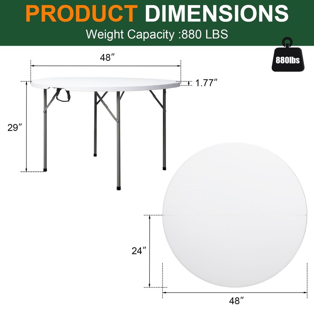 48inch Round Folding Table Outdoor Folding Utility Table White