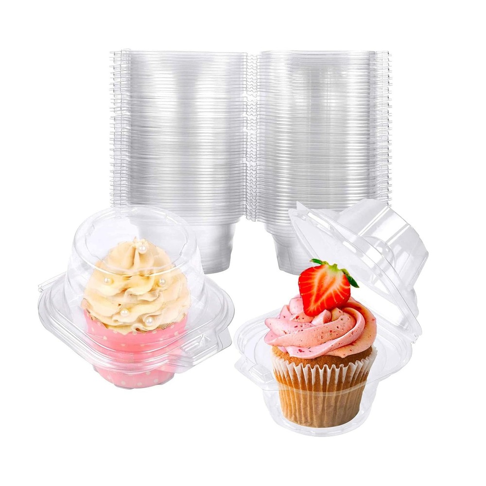 50 Pack Individual Cupcake Containers Plastic Cupcake Boxes Cupcake Holders S...