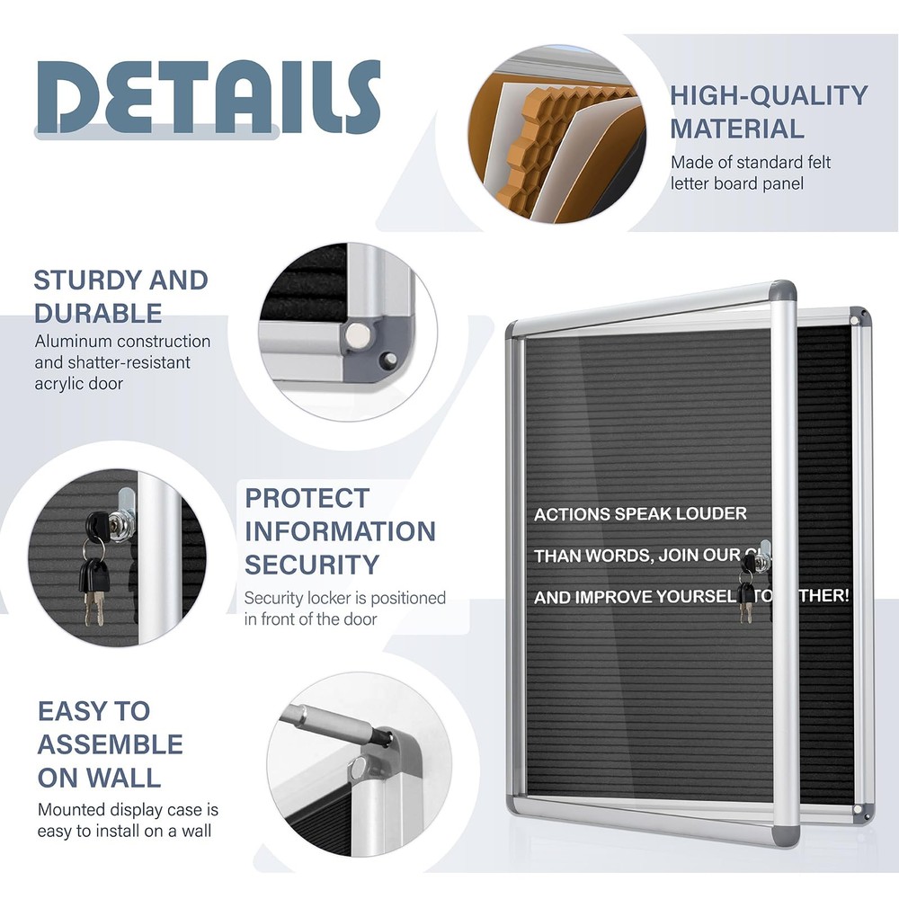 EVERSUPPLY Enclosed Changeable Letter Boards Felt Message Board with Locking