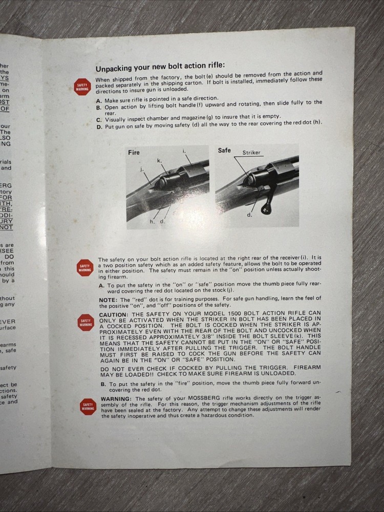 Mossberg Model 1500 Centerfire Bolt Action Manual Owners Guide