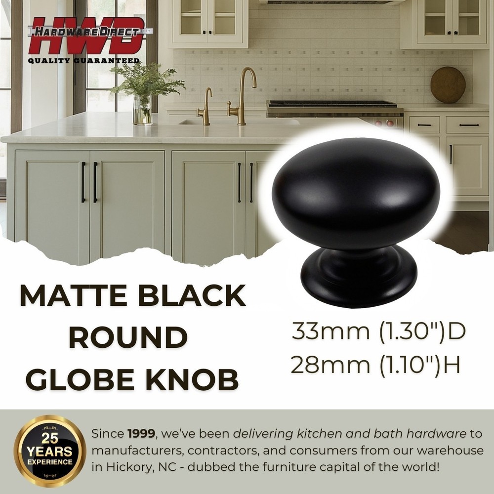Round Cabinet Knob Black Traditional Kitchen Bath Drawer Pull Hardware Globe