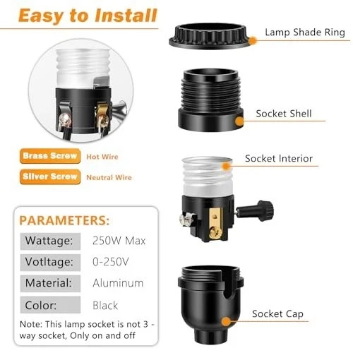 UL Listed E26 Light Socket, Threaded Lamp Socket Replacement with ON/Off Switch