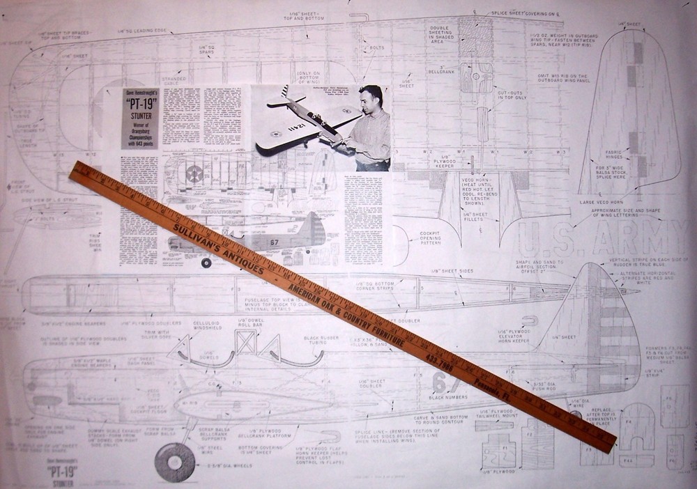 PT-19 PLAN + CONSTRUCTION ARTICLE to Build a 53" UC Scale Stunt Model Airplane