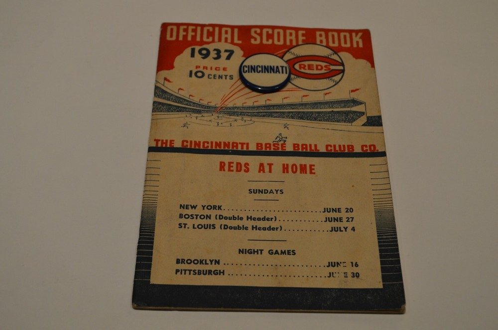 1937 CINCINNATI REDS CROSLEY SCORE BOOK PROGRAM WITH PIN!!! MUST SEE!!!