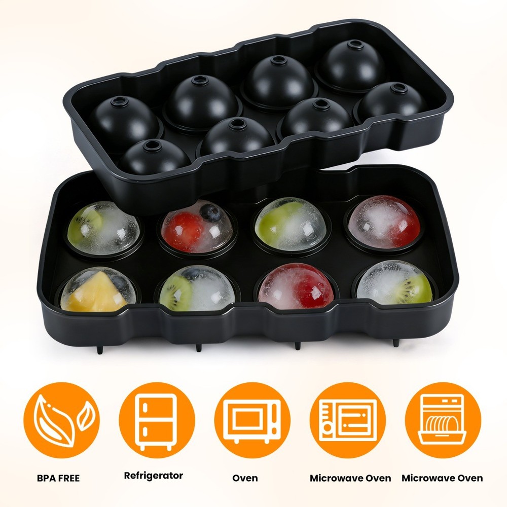 2x Round Ice Cube Mold with Lid Reusable Sphere Ice Cube Maker for Whiskey Party