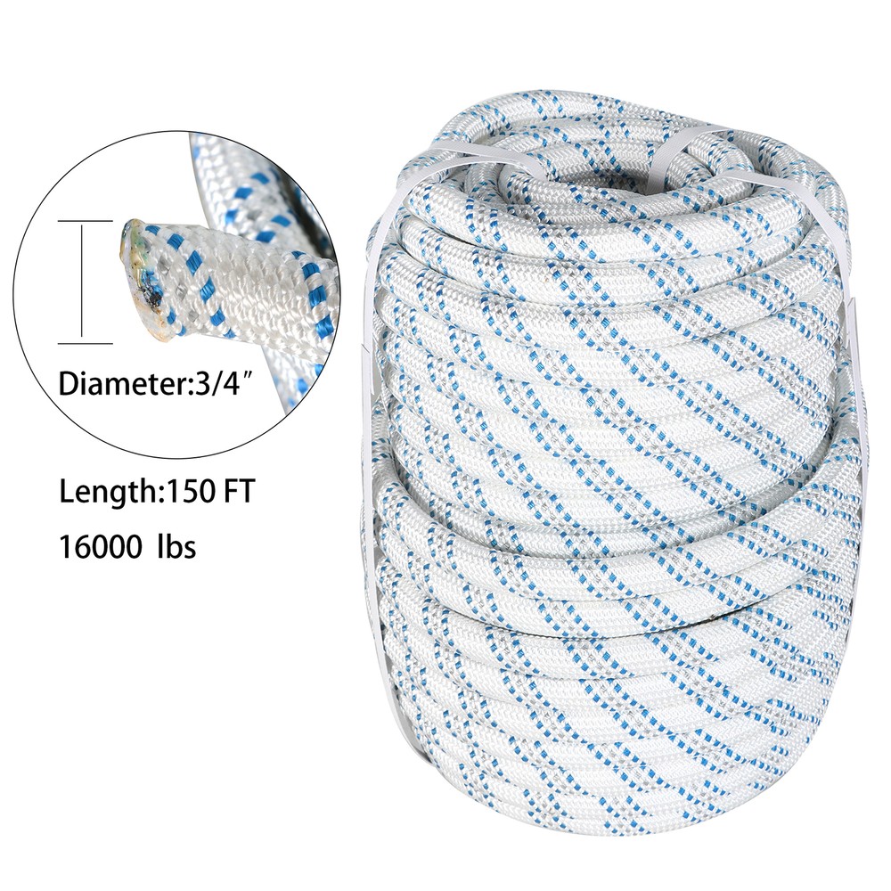 Double Braid Polyester Rope 3/4"x150' Arborist Bull Rope Pulling Rigging Line
