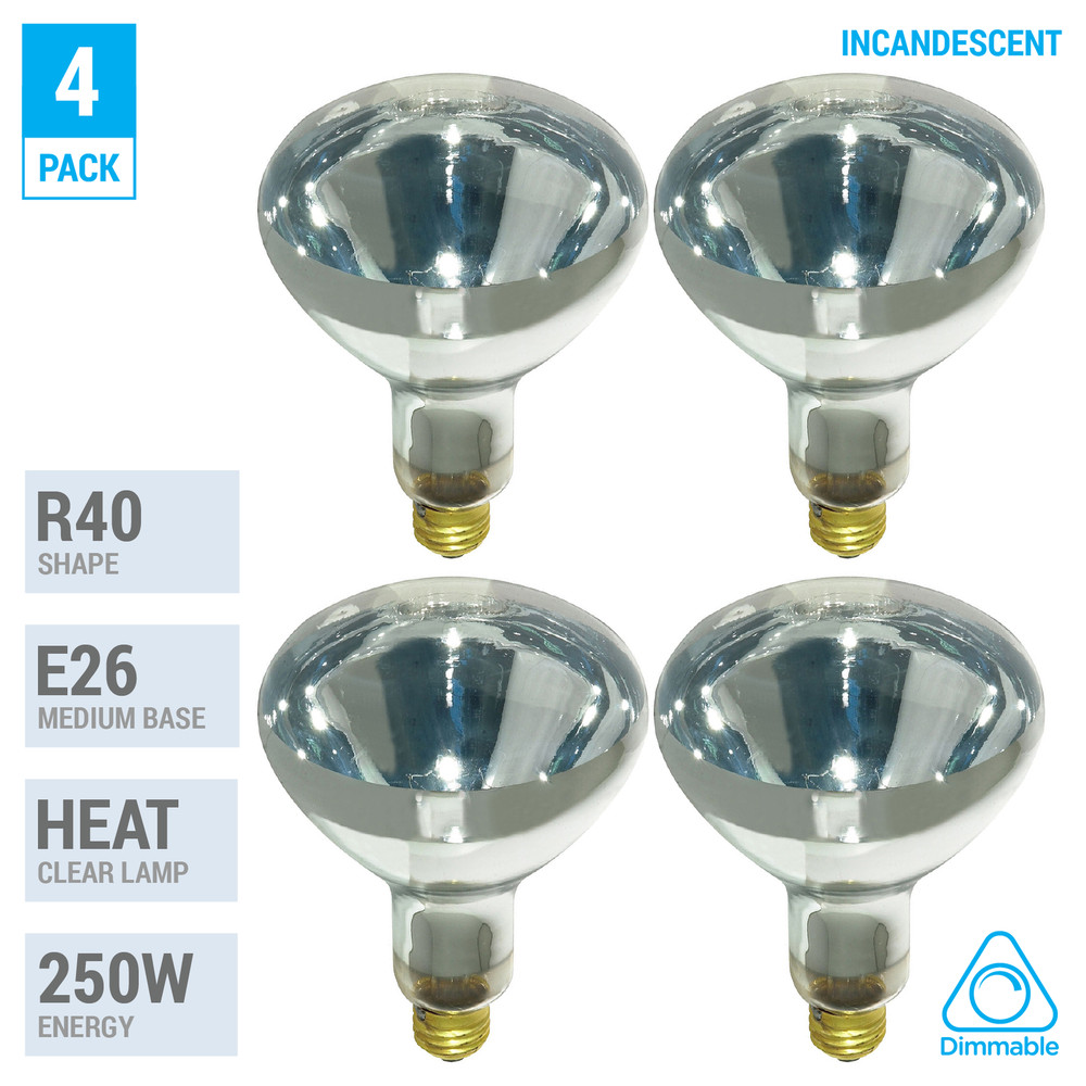 4 Pack 250W Watt Infrared Brooder Chicken Coop Hen House Clear Heat Lamp R40 E26