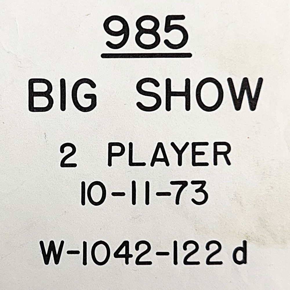 Bally Big Show Pinball Machine Game Manual Schematics ORIGINAL