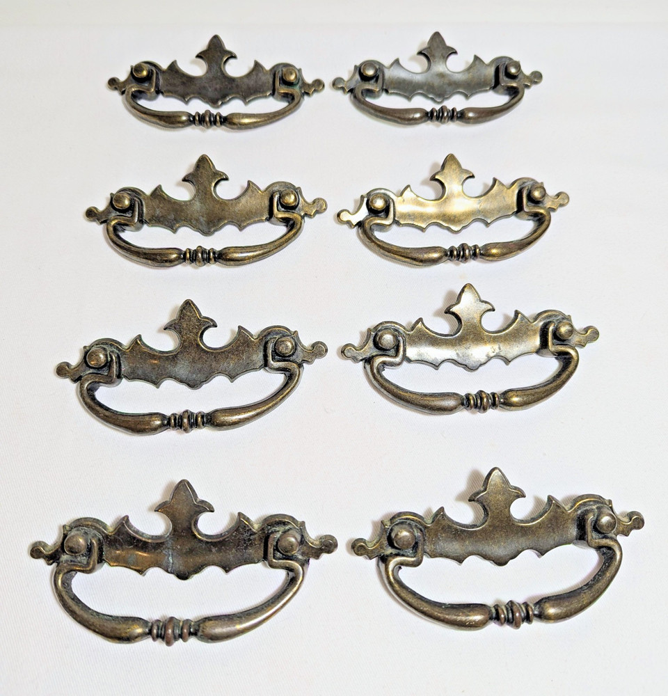 8 Vintage Batwing Fixed Bail Drawer Pulls 3"Mount Canada CH1612 Chippendale EUC