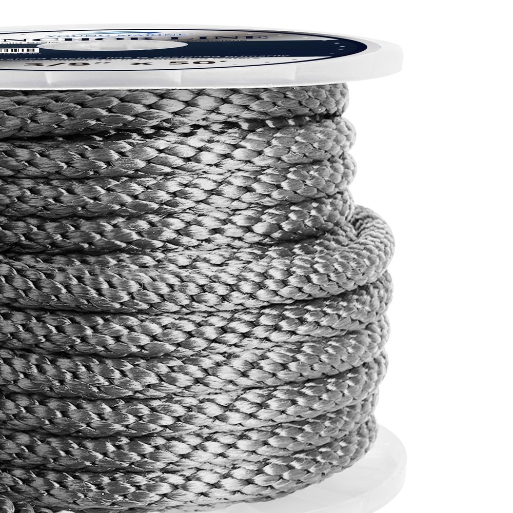 3/8 Inch x 50 FT Premium Solid Braid MFP Anchor Line with Thimble Shackle