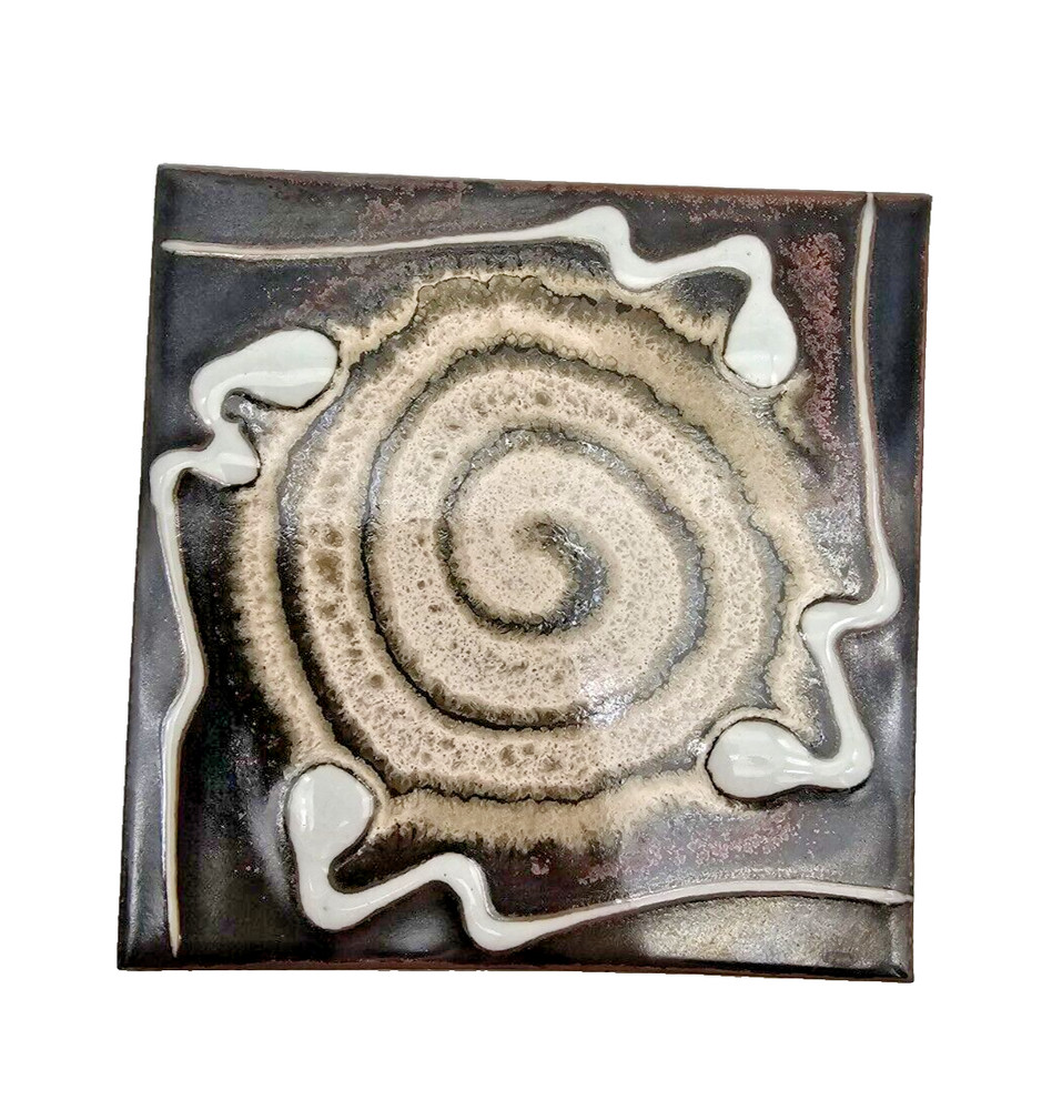 MCM Handpainted Ceramic Tile Spiral Abstract Design