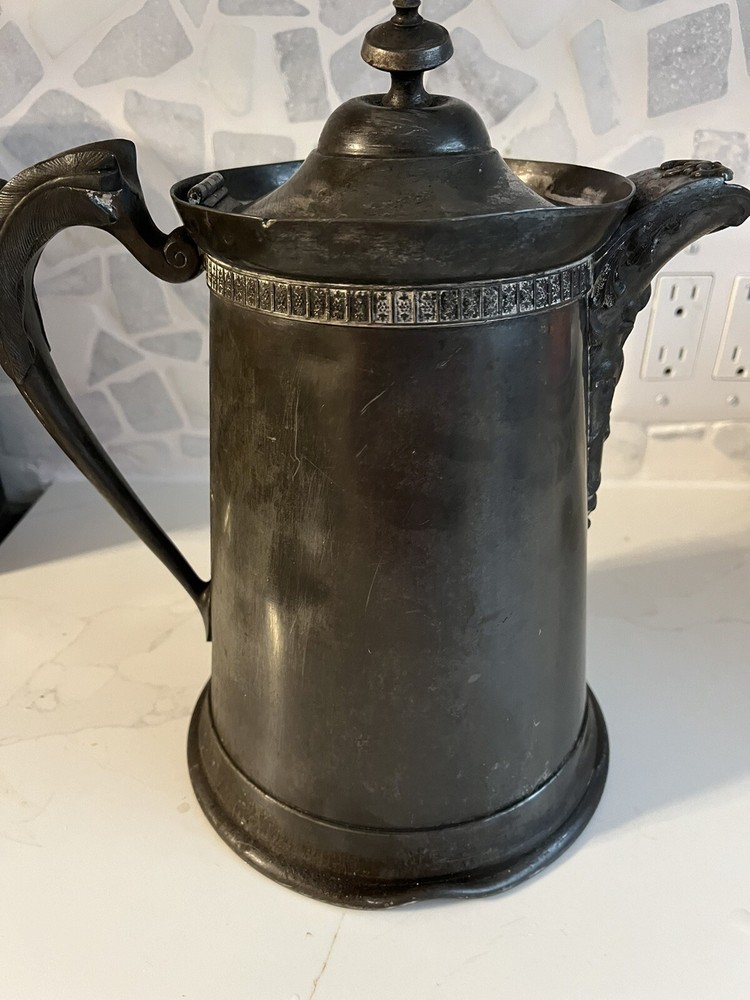 Large Antique Silver Played Coffee/ Ice Pitcher-12 In Tall