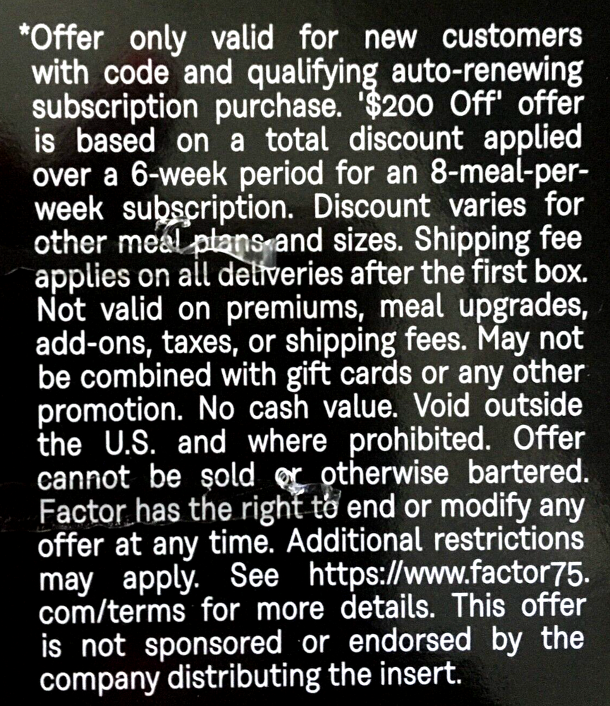 FACTOR go.factor75.com $200 OFF CODE New Subscription READY MADE MEALS DELIVERED