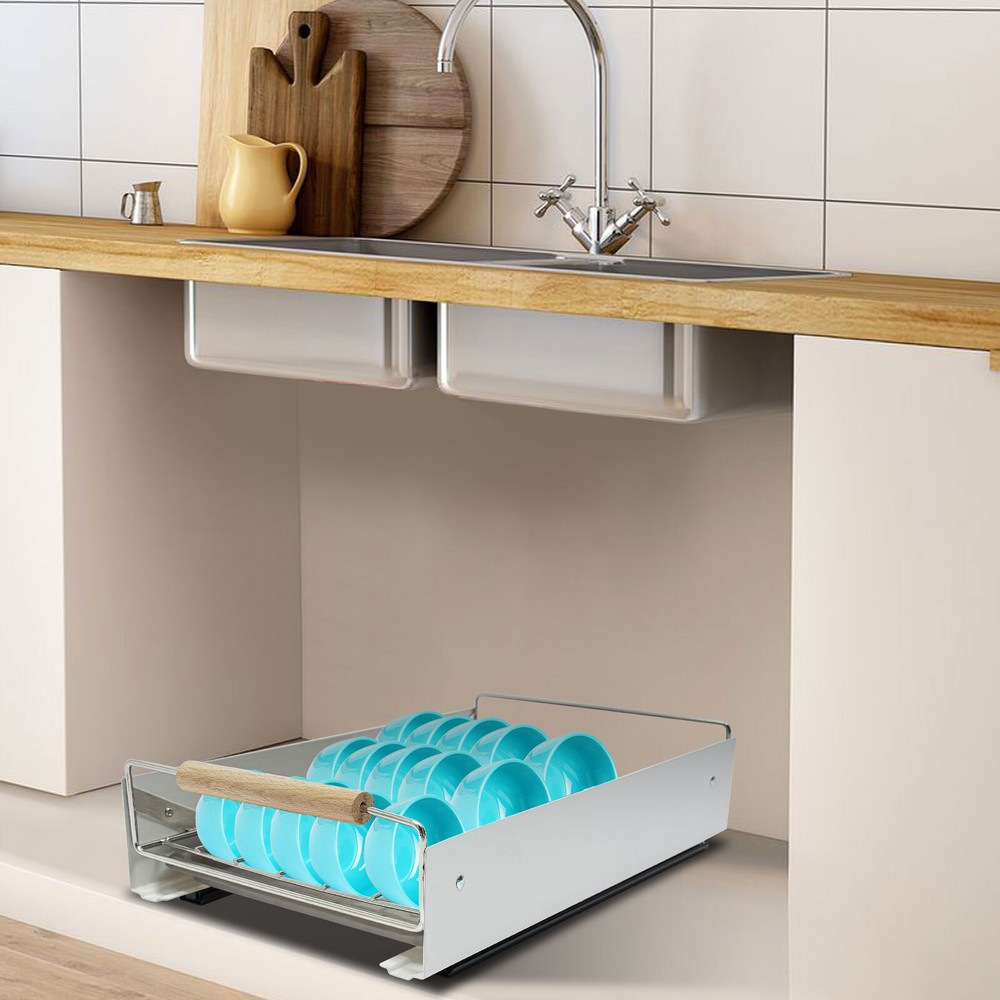 Kitchen Cabinet Organizer Pull Out Drawer Bottom-Mounted Slide Out Storage Shelf