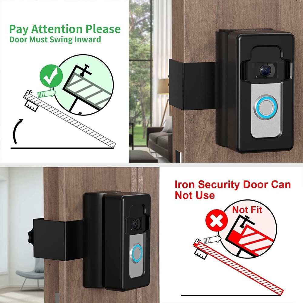Elegant No-Drill Doorbell Mount: Adjustable 35-45° for Secure Video Coverage