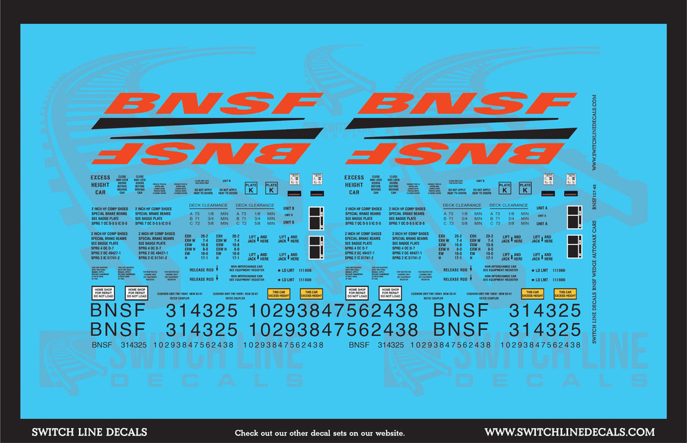O Scale BNSF Automax Autorack Decal Set