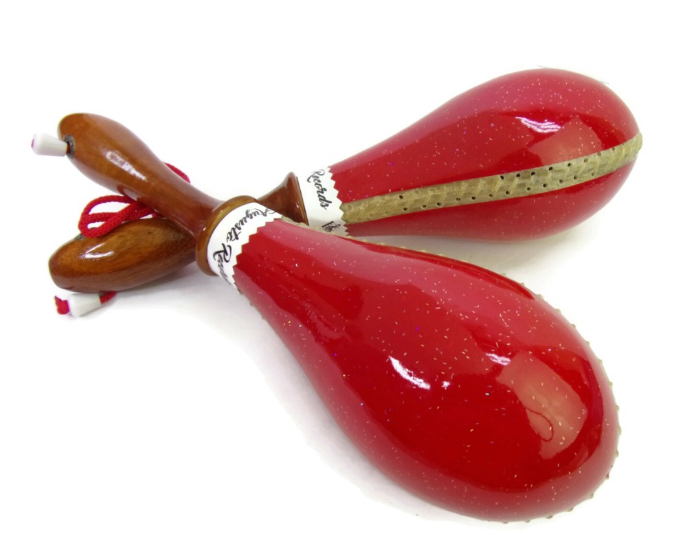 Full-Sized Professional Rawhide Maracas Shakers Percussion ~ RED