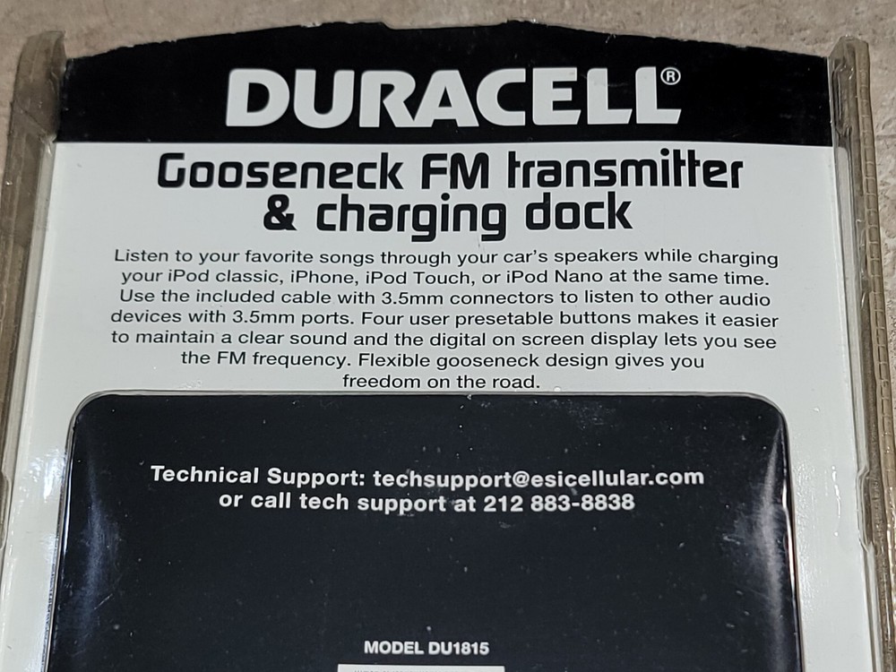 Duracell Gooseneck FM Transmitter & Charging Dock DU1815 Dockable Ipod Iphone