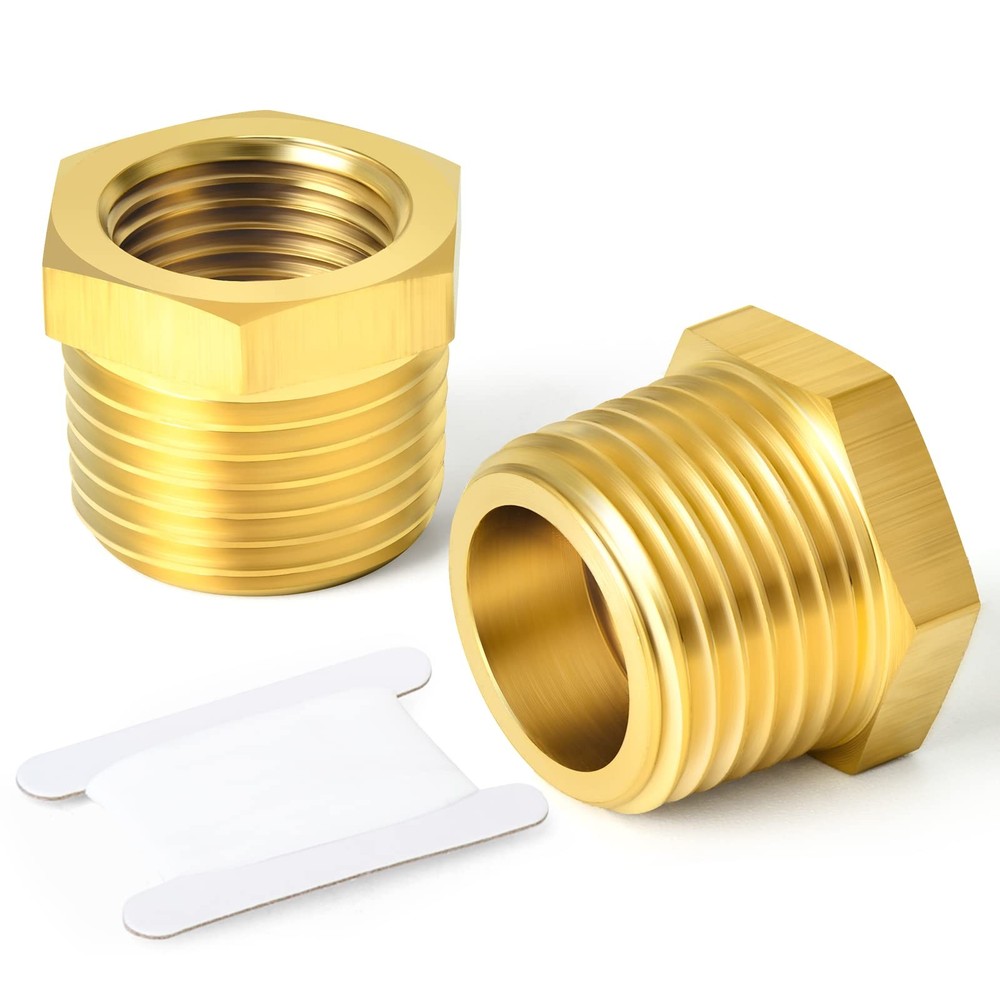TAISHER 2PCS Brass Reducer Hex Bushing Threaded 1" MNPT x 3/4" FNPT,