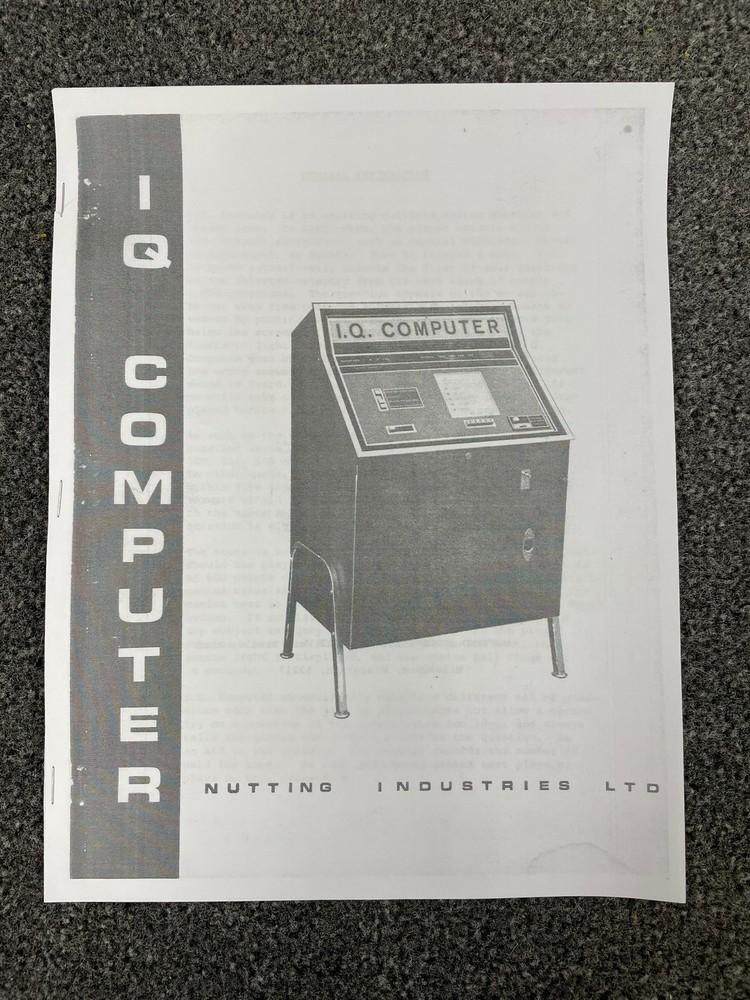 Nutting Industries IQ Computer Arcade Video Game Machine Manual