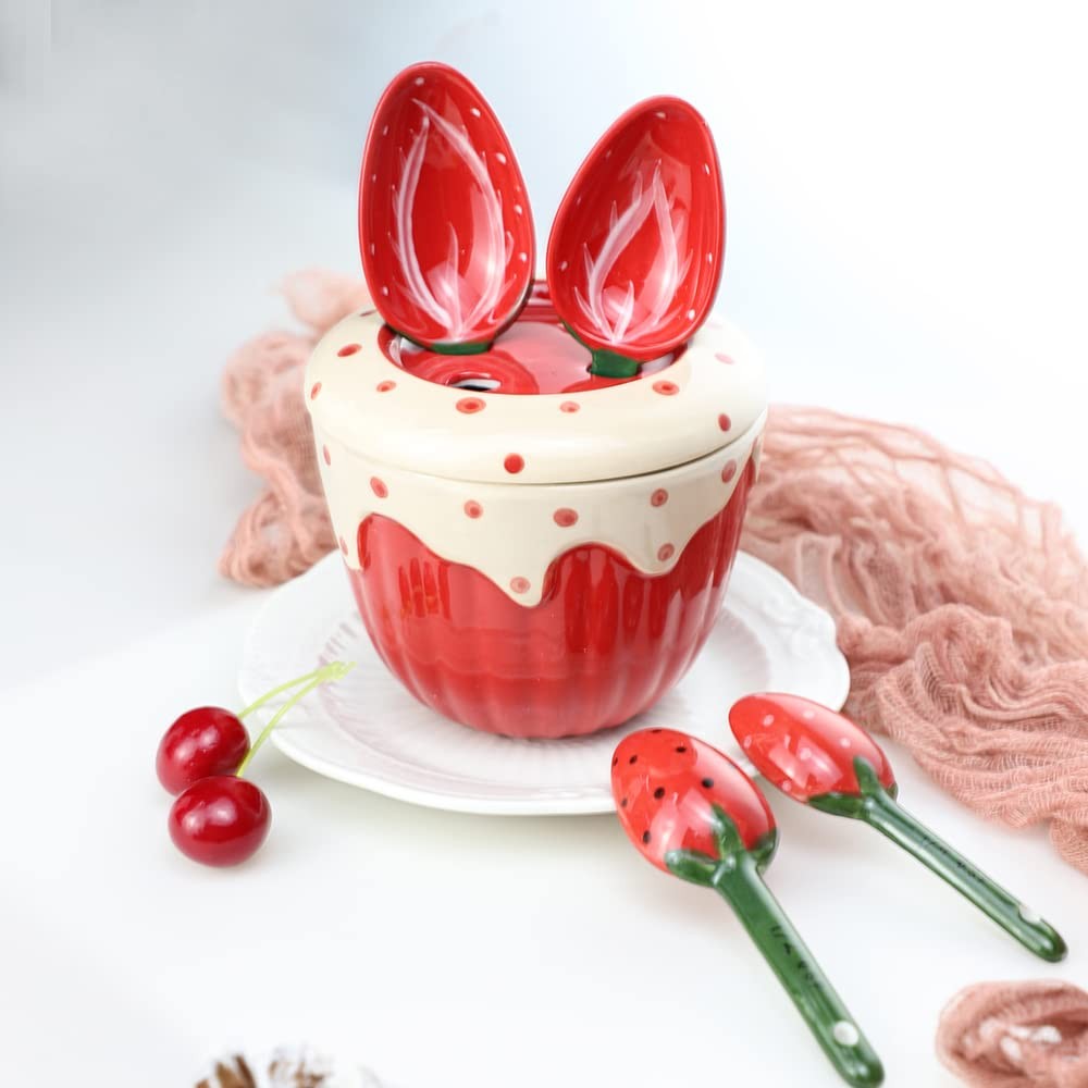 4 Pcs Porcelain Measuring Spoons Base Cute Strawberry Shape Kitchen Baking