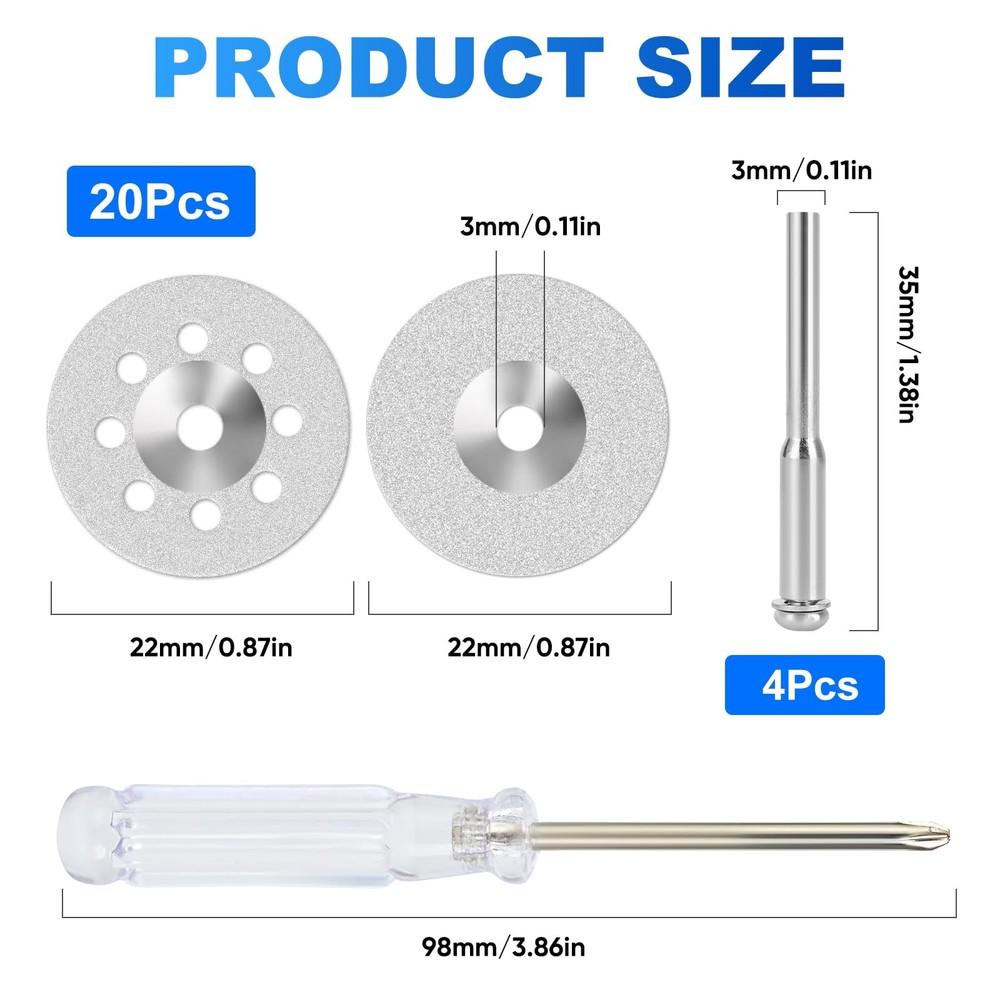 20 Pcs Diamond Cutting Wheel with Mandrel for Dremel Rotary Tools
