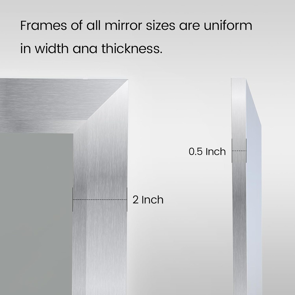 28x36" Silver Bathroom Mirror - Thick Metal Frame, Versatile for Any Room