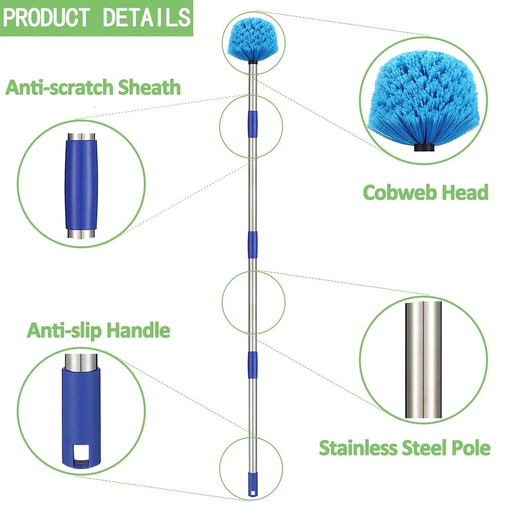 Duster, Cobweb Duster with Extension Pole, Medium Stiff Bristles Cobweb Duste...